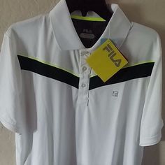 Fila Golf Polo Opti-Dri Style # Tm151hp2 Color 100 White Size Medium New With Tag Color White Msrp : $60.00 + Tax Fitted White Golf Top, White Fitted Golf Tops, White Polo Collar Golf Top, White Polo Collar Top For Golf, Classic White Sports Top, Polo Shirt Logo, Fila Vintage, Sports Polo Shirts, Sports Activewear