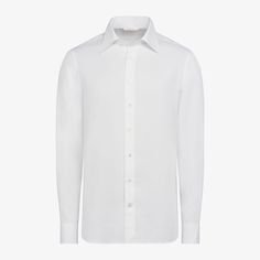 On its own or paired with a jacket, this casually refined white shirt is tailored slim with large point collar, and neat french placket, and a subtly curved hemline that's perfect for wearing untucked. Casual Denim Shirt, Perfect White Shirt, Tuxedo Shoes, Tuxedo Accessories, Black Tie Formal, Flannel Suit, Custom Made Suits, Safari Shirt, Slim Fit Tuxedo