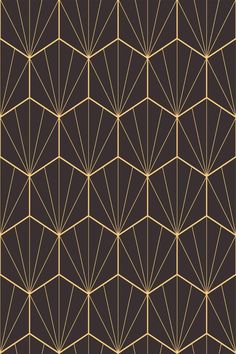 an art deco wallpaper with gold lines on black and brown background stock photo - budget conscious