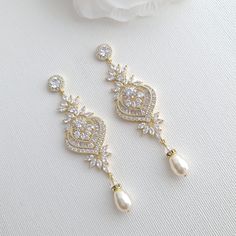 Cubic Zirconia Wedding Earrings for Brides- Poetry Designs Rose Gold Chandelier, Rose Gold Chandelier Earrings, Beautiful Wedding Jewelry, Gold Wedding Earrings, Chandelier Wedding, Wedding Earrings Chandelier, Rose Gold Bridal Earrings, Long Statement Earrings, Statement Earrings Wedding