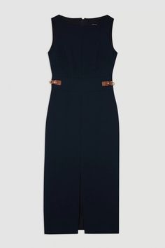 Petite Compact Stretch Tailored Pu Tab Detail Midi Dress | Karen Millen Petite Work Outfits, Hen Do Outfits, Petite Wedding Guest Dresses, Workwear Capsule Wardrobe, Plus Size Workwear, Petite Midi Dress, Spring Wedding Guest Dress, Ibiza Outfits, Honeymoon Outfits