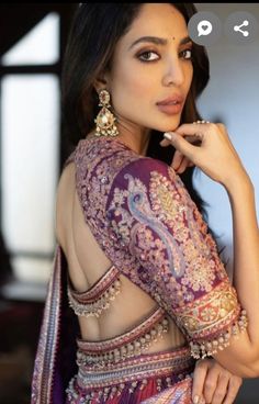 Bridal Blouse Ideas, Indian Blouse Designs Latest Simple, Purple Blouse Designs, Silk Blouse Designs Indian, Maggam Work Blouse Designs Latest, Sarees Simple, One Sleeve Blouse, Work Blouse Designs Latest, Sobhita Dhulipala