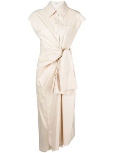 Sand beige cotton tied-waist midi dress from GOEN.J featuring tied waist, classic collar, front button fastening, short sleeves and mid-length. | GOEN.J Tied-Waist Midi Dress Grey Midi Dress, Sand Beige, Vestido Casual, White Midi Dress, Black Midi Dress, Gray Dress, Yellow Dress, Mid Length, Day Dresses