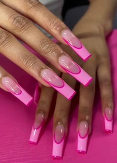 Hot Pink Nails With Design Square, Hot Pink Acrylic Nails, Nail Designs Hot Pink, Classy Acrylic, 2023 Nails, Art Guide, Hot Pink Nails, Ios 17, Colored Acrylic Nails