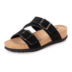 PRICES MAY VARY. Genuine Suede Upper Hook and Loop Closure Comfort Footbed Buckle Detail Casual Sandals Womens, Suede Slides, Footbed Sandals, Casual Sandals, Hook And Loop, Chic Design, Womens Slippers, Slide Sandals, Black Sandals