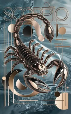 a scorpion in the water surrounded by geometric shapes