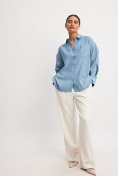 Modal Pocket Shirt Blue | NA-KD Brand Shoot, Low Waist Jeans, Sleepwear Sets, Wedding Guest Dress Summer, Pocket Shirt, A Button, Linen Clothes, Lingerie Sleepwear, Na Kd