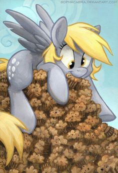 a painting of a pony with wings sitting on top of a pile of dirt and rocks