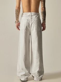 These distressed white wide-leg denim jeans offer a modern twist on a classic style. Made with high-quality denim, they provide both comfort and durability. The distressed detailing adds a touch of edginess, making them a versatile addition to any wardrobe. Perfect for any casual or dressed-up look, these jeans are a must-have for fashion-forward individuals. ■size(cm) Length Waist Hips Hem S 104 74 104 57 M 106 78 108 58 L 108 82 112 59 XL 110 86 116 61 2XL 112 90 120 62 ■model 174cm 61kg L ■ma Trendy White Distressed Jeans, White Distressed Straight Leg Bottoms, Urban Washed Flare Jeans For Spring, Urban Wide-leg Jeans For Spring, Urban Wide-leg Spring Jeans, Modern White Bottoms For Streetwear, Distressed White Jeans For Summer, White Distressed Jeans For Summer, White Distressed Summer Jeans