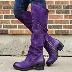 Category:Boots; Upper Materials:Faux Leather,PU; Season:Fall,Winter; Heel Type:Chunky Heel,Block Heel; Gender:Women's; Toe Shape:Round Toe; Type:Knee High Boots; Style:Vintage,Minimalism,Casual; Heel Height(inch):1-2; Outsole Materials:Rubber; Occasion:Daily,Outdoor; Closure Type:Zipper; Pattern:Solid Color; Listing Date:10/11/2023; 2024 Trends:Plus Size Boots And Jeans, Purple Boots, Buckled Flats, Boots Cowboy, Suede Boots Knee High, Purple Suede, Block Heel Boots, Vintage Casual, Leather Zipper