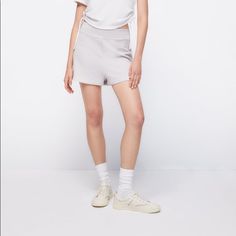 High-Waisted Shorts With Elastic Waistband. 100% Cotton Daywear Bottoms With Built-in Shorts, Casual Solid Color High-waisted Shorts, Solid Color Loungewear Shorts For Spring, Trendy Relaxed Fit Solid Shorts, Trendy Bottoms With Elastic Waistband And Short Length, Casual Solid Color Pajama Shorts, Spring Pajama Shorts With Built-in Shorts, Zara Cotton Bottoms With Built-in Shorts, Solid Color High-waisted Pajama Shorts For Spring