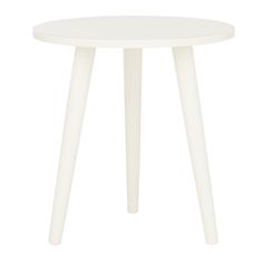 a white table with wooden legs and a round top on an isolated white background,