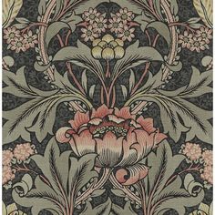 an intricately designed wallpaper with flowers and leaves