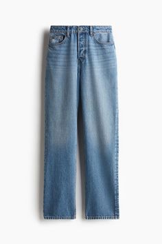 5-pocket jeans in thick denim made from a cotton and viscose blend. High waist  button fly  and straight legs. Pocket Jeans, Denim Blue, Straight Jeans, Blue Denim, Denim Jeans, Straight Leg, High Waist, H&m, Women Jeans