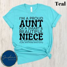 Gift for Aunt from Niece, Aunt gift, Funny Aunt Gift, Gift for Aunt, Shirt for Aunt, Funny Aunt Shirt, Aunt Birthday Gift, Cute Aunt Tee ☀ Ordering ☀ These shirts fit like a standard unisex t-shirt, if you order your normal size, it will be a comfy relaxed fit.  If you are looking for a larger fit, we suggest ordering up a size or two. For better reference lay your favorite t-shirt on a flat surface and measure from armpit to armpit.  Then use that measurement with the size chart in the pictures Cute T-shirt With Custom Text For Gift, Cute Custom Text T-shirt For Gift, Cute Blue Shirt For Gift, Cute Blue Shirt As A Gift, Cute Blue Shirt As Gift, Pre-shrunk Blue Tops For Gifts, Funny Name Print Tops For Gifts, Blue T-shirt For Mother's Day Gift, Funny Text Crew Neck Shirt For Gift