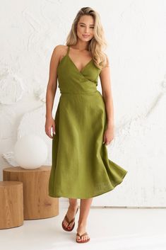 Linen Dress in Moss Green, Backless Dress, Basic Linen Dress, Midi Dress, Natural 100 Linen, Summer Dress, Sustainable Clothing. Linen dress available in 34 colours.  Dress length I could make longer or shorter. In order note write your height and dress length you would like. You can write your measurements: bust, waist, hips, height and we will choose the best size for you. All linen collection you can see here: https://linenswanclothing.etsy.com Linen Clothes made from OEKO-TEX Standard certif Green Sleeveless Sundress With Spaghetti Straps, Green V-neck Backless Summer Dress, Green Spaghetti Strap Midi Dress For Casual Wear, Green Spaghetti Strap Midi Dress For Casual Occasions, Green Spaghetti Strap Midi Dress For Casual Days, Green Sleeveless Sundress For Brunch, Green Backless Dress With Spaghetti Straps For Spring, Green Sleeveless Slip Dress For Beach, Fitted Sundress Wrap Dress For Beach