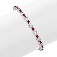 Ruby and Diamond Link Bracelet (7 in) Red Diamond Oval Bracelet, Red Oval Diamond Bracelet, Red Oval Diamond Classic Bracelet, Red Oval Classic Diamond Bracelet, Classic Red Oval Diamond Bracelet, Red Oval Diamond Gemstone Bracelet, Red Diamond Oval Tennis Bracelet, Oval Ruby Diamond Bracelet, Oval Ruby Gemstone Tennis Bracelet