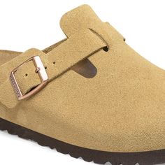 Boston Suede Leather Latte Cream | BIRKENSTOCK Classic Beige Clogs With Rubber Sole, Classic Suede Clogs With Cork-bed Midsoles, Beige Suede Clogs With Round Toe, Beige Suede Closed Toe Clogs, Beige Suede Casual Clogs, Suede Closed Toe Clogs With Cushioned Footbed, Casual Beige Suede Clogs, Casual Beige Clogs With Leather Sole, Comfortable Closed Toe Clogs With Suede Lining