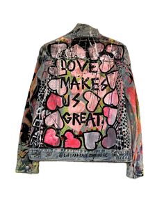 Casual Denim Jacket With Graffiti Print For Fall, Funky Fall Streetwear Outerwear, Multicolor Denim Jacket With Graphic Print For Fall, Multicolor Graphic Print Denim Jacket For Fall, Fall Multicolor Denim Jacket With Graphic Print, Cotton Denim Jacket With Graffiti Print, Cotton Long Sleeve Denim Jacket With Graffiti Print, Trendy Cotton Outerwear With Graffiti Print, Artsy Fashion