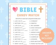 a printable bible candy match game with the words, i love you in pink and blue