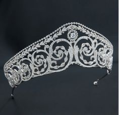 Regal 2" Tall CZ Replica Wedding Tiara Regal Structured Crown Wedding Headpiece, Regal Structured Crown Headpiece For Wedding, Regal Wedding Headpiece With Structured Crown, Luxury Wedding Headpieces, Regal Tall Crown Headpieces For Wedding, Elegant Ceremonial Crown Headpieces, Elegant Ceremonial Headpiece With Pinched Crown, Wedding Headpiece With Tall Crown Design, Regal Tall Crown For Wedding