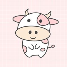 a cartoon cow is standing in front of a pink background