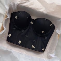 Nwot, Never Worn Black Lace Up Corset With Stars. I Bought The Wrong Size And It Is Too Big. Black Lace Up Corset, Gold Star Dress, Girlfriend Clothes, Black Lace Corset, Top Bustier, Top Corset, Black Corset Top, Corset Tops, Lace Corset Top