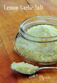 lemon garlic salt in a glass jar with a spoon