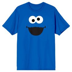 Add a touch of Sesame Street charm to your wardrobe with this men’s royal blue crew neck short sleeve t-shirt. Featuring a playful Cookie Monster face on the front and the classic Sesame Street logo on the back, this shirt is perfect for fans of the beloved TV series. Made from soft cotton, it ensures comfort and durability throughout the day. It’s easy to maintain with machine washing on cold with like colors and tumble drying on low heat. Novelty Cotton Short Sleeve T-shirt, Novelty Cotton T-shirt With Short Sleeves, Funny Blue Crew Neck Top, Blue T-shirt With Character Print In Relaxed Fit, Novelty Short Sleeve T-shirt For Fan Merchandise, Novelty T-shirt With Character Print And Short Sleeves, Novelty Blue Cotton Tops, Blue Cotton Novelty Top, Novelty Short Sleeve T-shirt With Character Print