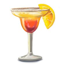 a painting of a cocktail in a glass with an orange slice