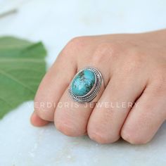 Natural turquoise ring, Sterling silver, statement gemstone ring, handmade, vintage native American style, AAA Cabochons, birthstone ring Description: Be assured that the product you order is MADE JUST FOR YOU and is not a mass produced item. The gemstone is a oval shaped TURQUOISE The rest of the ring is made from 925 STERLING SILVER i.e 92.5% pure silver. And it DOESN'T HAVE ANY LEAD OR NICKEL. I make more than 50 DIFFERENT GEMSTONES. If you want other gemstones, Please inbox me. I'll show you Bohemian Sterling Silver Turquoise Ring With Eco-friendly Gemstones, Bohemian Sterling Silver Crystal Birthstone Ring, Bohemian Round Emerald Gemstone Ring, Bohemian Sterling Silver Cabochon Crystal Ring, Handmade Turquoise Round Ring, Bohemian Crystal Birthstone Ring, Silver Turquoise Ring As A Gift, Bohemian Jewelry Stamped 925 With Oval Cabochon, Bohemian Sterling Silver Oval Cabochon Rings