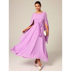 Season:Summer; Fabric:Chiffon; Gender:Women's; Style:Formal,Elegant; Occasion:Party,Wedding Guest; Fit Type:Loose Fit; Dresses Type:A Line Dress; Design:Belted; Neckline:Crew Neck; Brand:Shall We; Listing Date:06/25/2024; Bust:null; Length:null; Shoulder Width:null; Waist:null; Fit US Size:null; Dress Length Type:Maxi Dress; Print Type:non-printing Wedding Guest Cocktail Dress, Cheap Formal Dresses, Women's A Line Dresses, Light Purple Color, Crew Neck Dress, Crewneck Dress, Chiffon Maxi Dress, Lace Maxi Dress, Types Of Dresses