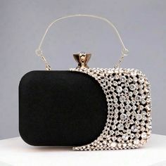 Mia Wynn Elegant Hard Case Evening Bag With Rhinestone Design And Detachable Chain Comes With Gift Box, Mia Wynn Tag, And Thank You Note. Chic Handheld Evening Bag With Chain, Evening Shoulder Bag With Chain, Handheld, Evening Handheld Shoulder Bag With Chain, Black Rhinestone Shoulder Bag For Events, Luxury Chain Bag For Events, Elegant Silver Evening Bag With Chain, Elegant Handheld Evening Bag With Chain, Elegant Handheld Bag With Chain, Black Formal Clutch With Chain