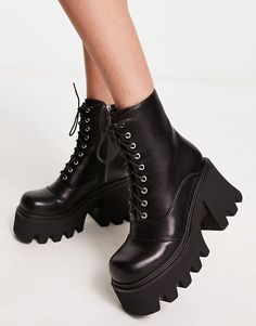 Shoes by Lamoda Time for a reboot Lace-up closure Zip-side closure Square toe Chunky sole High block heel Shiny Black Shoes, Guy Oc, Hex Girls, Chunky Ankle Boots, Chunky Shoes, Shoes Boots Ankle, Travis Kelce, Rave Outfits, Game On