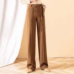 womens brown wide leg pants Versatile Belted Trousers, Belted Ankle-length Pants For Fall, Fall Ankle-length Belted Pants, Fall Belted Ankle-length Pants, Fall Season Belted Ankle-length Pants, Brown Belted Pants For Fall, Belted Brown Pants For Fall, Ankle-length Belted Bottoms, High Waist Belted Versatile Pants