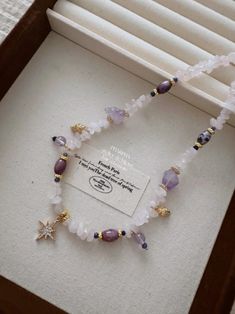 Star Pendant Pink Purple Crystal Beaded Necklace | Jewelry | Three Fleas Crystal Beaded Necklace, Natural Landscapes, Crystal Bead Necklace, Purple Crystal, Romantic Roses, Handmade Jewelry Diy, Bead Stringing, Purple Crystals, Cute Bags