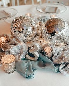 disco ball decorations on a table at a wedding reception