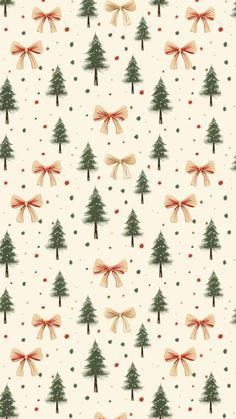 christmas trees with bows and dots on a white background for wallpaper or wrapping paper