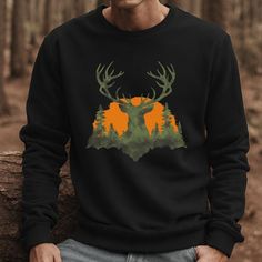 Gildan 18000 Crewneck Sweatshirt. Camo Deer Sweatshirt, Deer Hunting Season Sweatshirt, Gift for Christmas, Father's Day Hunter Sweatshirt, Gift for Hunters, Gifts for Men A sturdy and warm sweatshirt bound to keep you warm in the colder months. A pre-shrunk, classic fit sweater that's made with air-jet spun yarn for a soft feel. * 50% cotton, 50% polyester * Pre-shrunk * Classic fit * 1x1 athletic rib knit collar with spandex * Air-jet spun yarn with a soft feel * Double-needle stitched collar, shoulders, armholes, cuffs, and hem This product is made especially for you as soon as you place an order, which is why it takes us a bit longer to deliver it to you. Making products on demand instead of in bulk helps reduce overproduction, so thank you for making thoughtful purchasing decisions! Hunters Gifts, Winter Crew Neck T-shirt For Outdoor, Hunting Shirts For Men Hunters, Women’s Hunting Apparel, Hunting T Shirt, Hunting Tshirt, Deer Hunting Season, Deer Sweatshirt, Gifts For Hunters