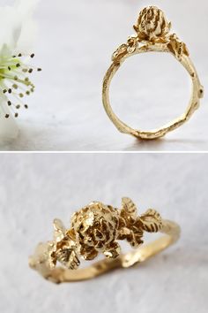 Gold succulent ring for jewelry and plant lovers. Hand-sculpted in stunning details, this 14K gold filled ring features a succulent inspired by the artichoke family. The intricate details make this ring a unique gift idea for her birthday or anniversary. #botanticaljewelry #flowerring #jewelrylovers #carvedring #giftforher #succulentring Nature-inspired Gold Flower Ring For Anniversary, Handmade Nature-inspired Yellow Gold Rings, Nature-inspired Yellow Gold Ring Jewelry, Nature-inspired Yellow Gold Ring, Recycled Gold Nature-inspired Promise Ring, Gold Nature-inspired Jewelry With Rose Cut Diamonds, Nature-inspired Recycled Gold Promise Ring, Nature-inspired Gold Jewelry With Rose Cut Diamonds, 14k Gold Nature-inspired Ring