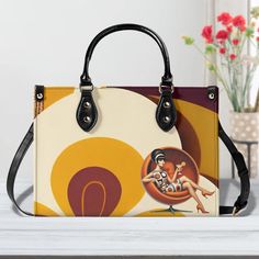 Mid Mod 60s Retro Gal, Funky Fun Trendy Handbag, Shoulder Bag Retro Brown Shoulder Bag With Double Handle, Retro Satchel Shoulder Bag With Large Capacity, Retro Shoulder Bag With Large Capacity And Double Handle, Retro Shoulder Bag With Large Capacity For Everyday Use, Vintage Double Handle Satchel For On-the-go, Retro Satchel For Everyday Use With Large Capacity, Retro Large Capacity Satchel For Everyday Use, Retro Large Capacity Satchel For Daily Use, Large Capacity Retro Satchel For Daily Use