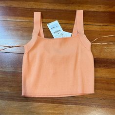 This Is A Super Cute Knitted, Cropped Tank From Zara. Really Pretty Peachy Color. Nwt Spring Crop Top With Knit Fabric, Knit Crop Top For Spring, Spring Knitted Top, Pink Textured Knit Stretch Top, Summer Solid Color Knitted Tops, Solid Knitted Tops For Summer, Spring Textured Knit Crop Top, Textured Knit Crop Top For Spring, Knitted Solid Tops For Summer