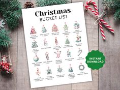 christmas bucket list with ornaments and candy canes