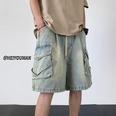 Wiaofellas Summer Denim Shorts Men Fashion Retro Pocket Denim Shorts Mens Japanese Streetwear Hip Hop Loose Cargo Jeans Shorts Men M-3XL Casual Cotton Jean Shorts With Multiple Pockets, Casual Jean Shorts With Multiple Pockets For Summer, Casual Jean Shorts With Multiple Pockets For Spring, Summer Medium Wash Bottoms With Multiple Pockets, Baggy Medium Wash Jean Shorts With Pockets, Washed Blue Jean Shorts With Pockets For Streetwear, Casual Summer Jeans With Multiple Pockets, Casual Short Jeans With Multiple Pockets, Casual Short Length Jeans With Multiple Pockets