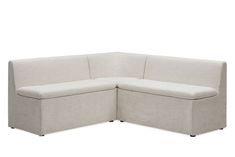 the corner sofa is made from fabric and has an open end section on one side