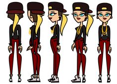 an animation character with different poses and hair styles, including the headgear for each person