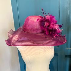 Made Locally. Never Worn. Fitted Purple Hat For Spring, Elegant Lined Sun Hat For Spring, Purple Wide Brim Hat For Spring, Formal Fitted Sun Hat For Spring, Elegant One Size Spring Hats, Fitted Lined Hats For Kentucky Derby, Purple Fedora Hat For Spring, Elegant Lined Hats For Spring, Elegant Spring Hats With Lining