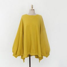 image_9 Trendy Oversized Plain Sweater, Fall Cotton Sweater With Batwing Sleeves, Cotton Batwing Sleeve Sweater For Fall, Oversized Yellow Long Sleeve Top, Yellow Long Sleeve Tops For Fall, Trendy Yellow Sweatshirt For Fall, Oversized Yellow Casual Sweatshirt, Trendy Yellow Fall Sweatshirt, Yellow Crew Neck Top For Fall