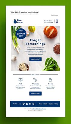 the landing page for blue apron's new food delivery service, which is now available on