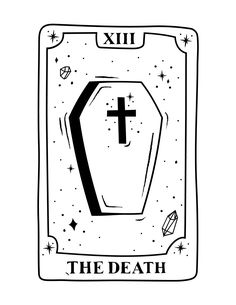 a black and white drawing of the cross on top of a grave with stars around it